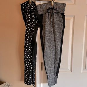 Set of size small PINK leggings - black & floral//gray & black with drawstring